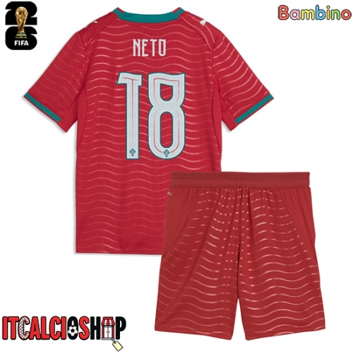Portogallo Pedro Neto #18 Prima Maglia Bambino Mondiali 2026 Manica Corta (+ Pantaloni corti)